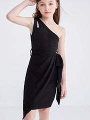One Shoulder Cut Out Bodycon Dress with Belt for Girls