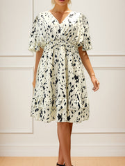 Printed Layered Dress Surplice Neck Short Sleeve Dress Women's Clothing