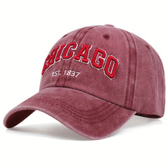 Chicago Embroidery Baseball Cap Vintage Washed Distressed Dad Hat U