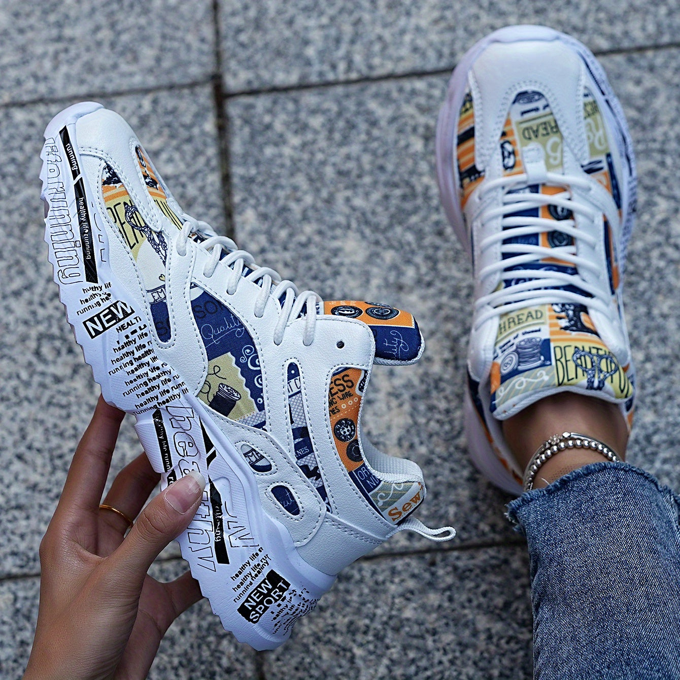 Graffiti Graphic Chunky Sneakers Soft Lightweight Running Shoes