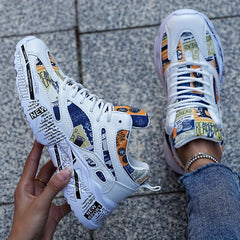 Graffiti Graphic Chunky Sneakers Soft Lightweight Running Shoes