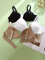 3pcs Solid T Shirt Bras Push Up Bra Women's Lingerie