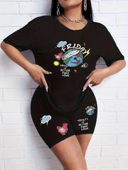 Cartoon Print Casual Two-piece Set Tee & Shorts Outfit