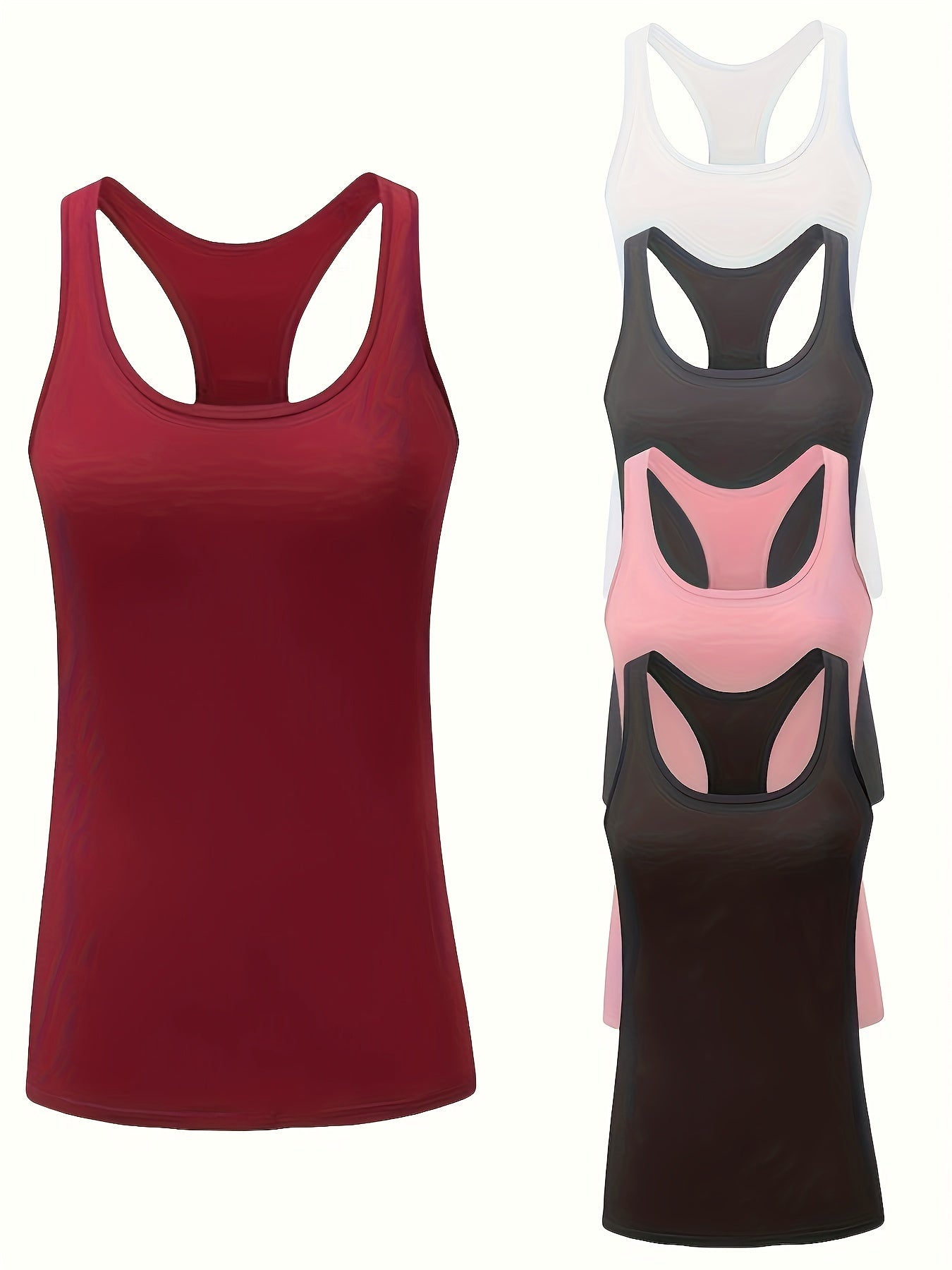 5pcs Women Racer Sports Tank Top V Shaped Casual Yoga Basic Running Fitness Tank