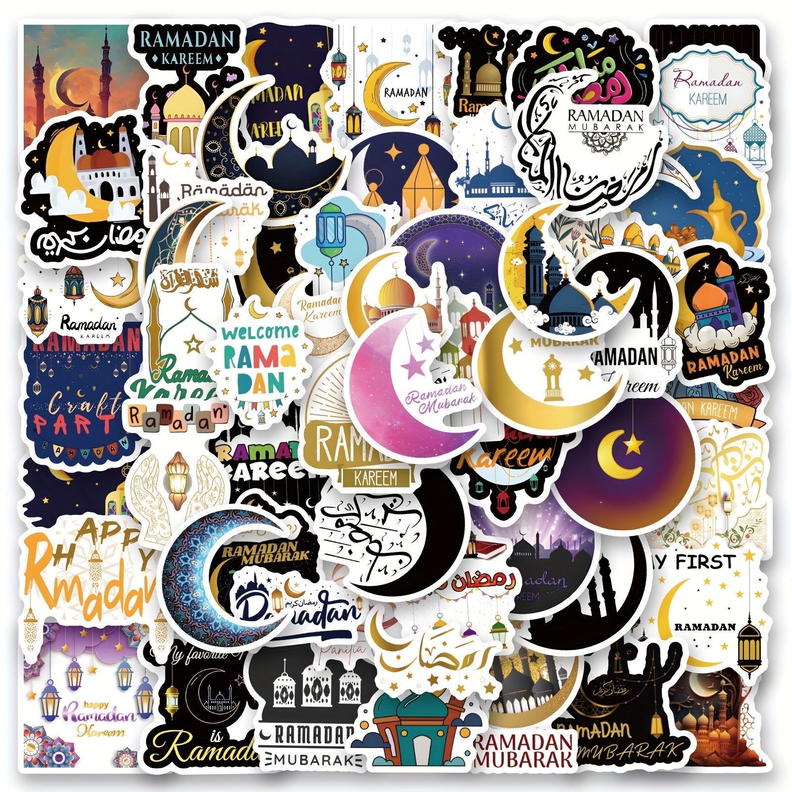 64pcs Ramadan Stickers Vinyl Waterproof Cartoon Decals Scrapbook Journaling