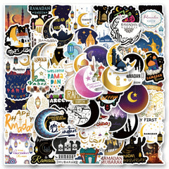 64pcs Ramadan Stickers Vinyl Waterproof Cartoon Decals Scrapbook Journaling