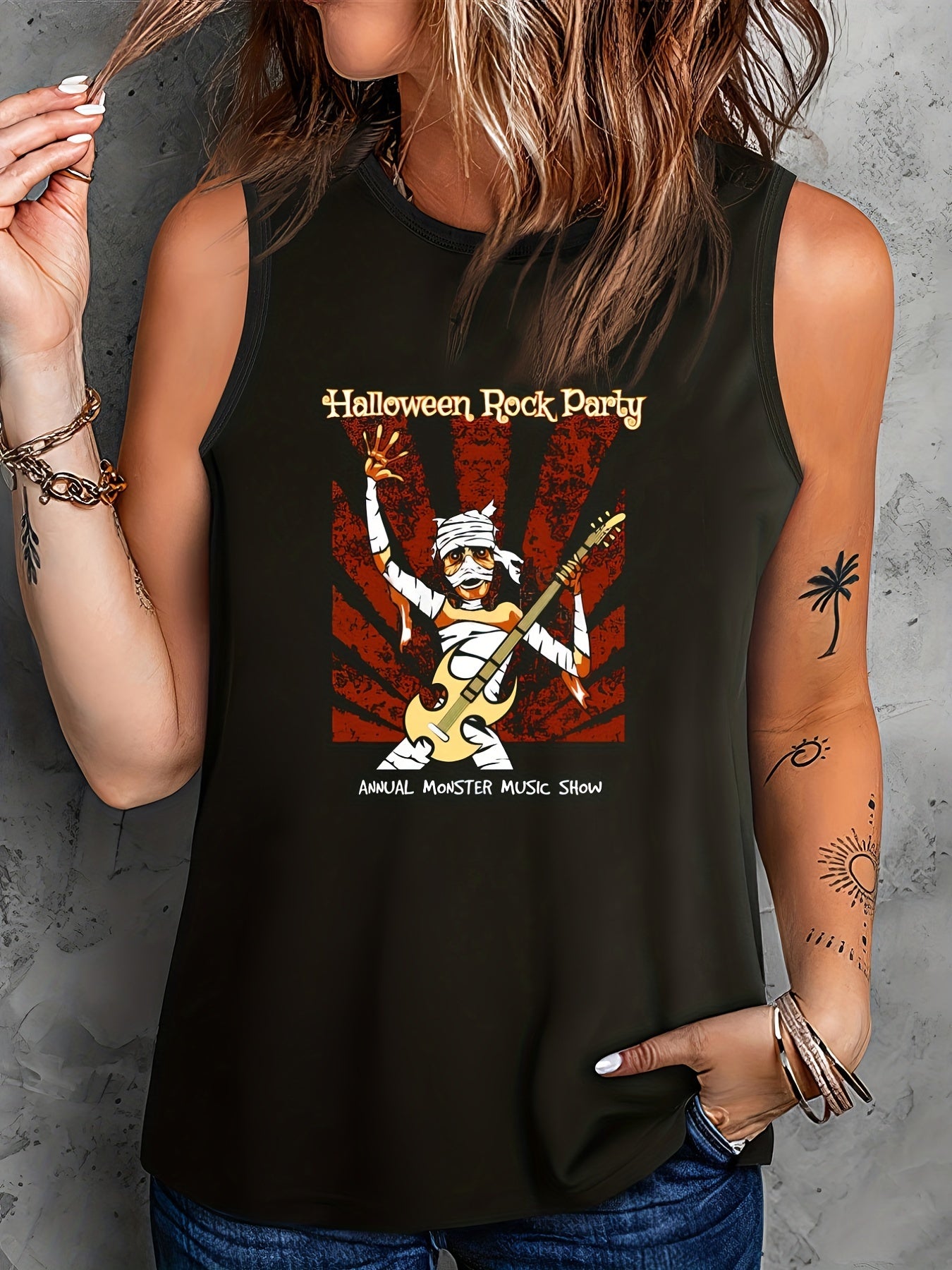 Halloween Casual Tank Top Women's Plus Graphic Round Neck Vest