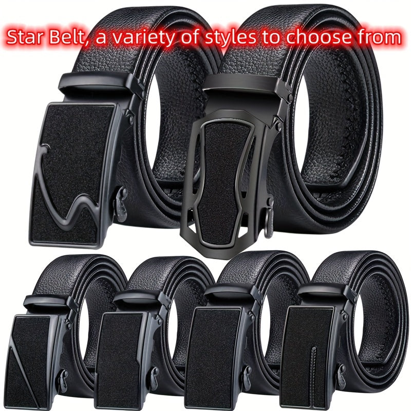 Men's PU Leather Belt Automatic Buckle Starry Frosted Texture Business Belt