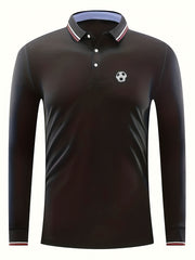 Men's Football Print Polo Shirt Casual Breathable Button Up Lap