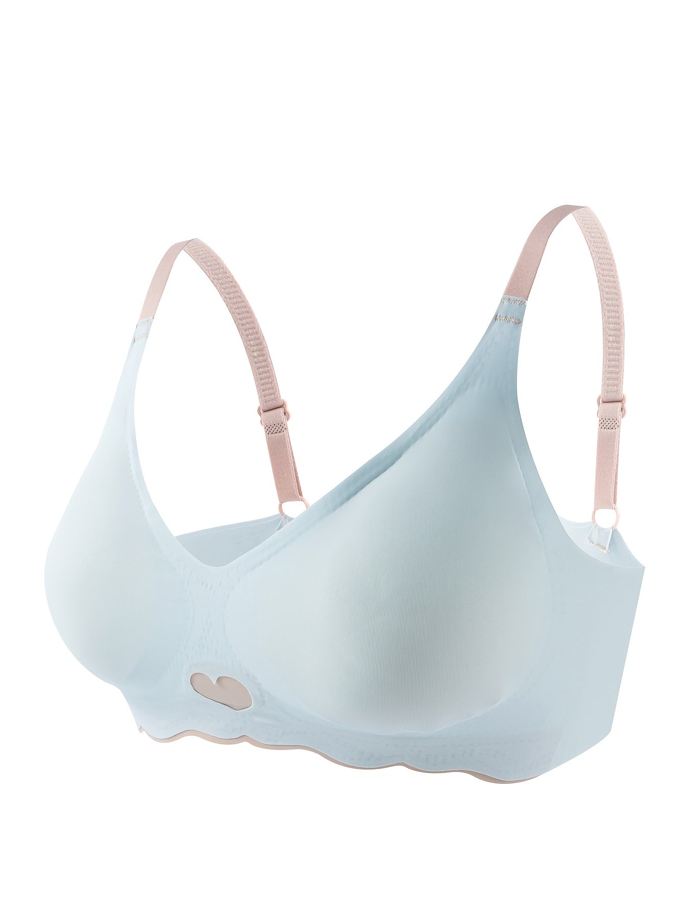 Heart Print Wireless Bra Comfy & Soft Scallop Trim Everyday Bra