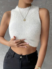 Mock Neck Crop Fleece Top Sleeveless Tank Top