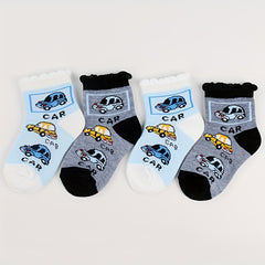 6pairs Baby Boys Crew Socks Cartoon Car Pattern Socks Toddler Children's Socks