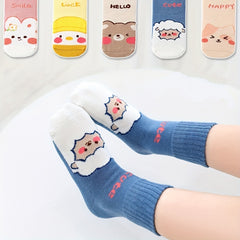 5 Pairs Kids Cartoon Animal Pattern Socks, Breathable Crew Socks for All Seasons