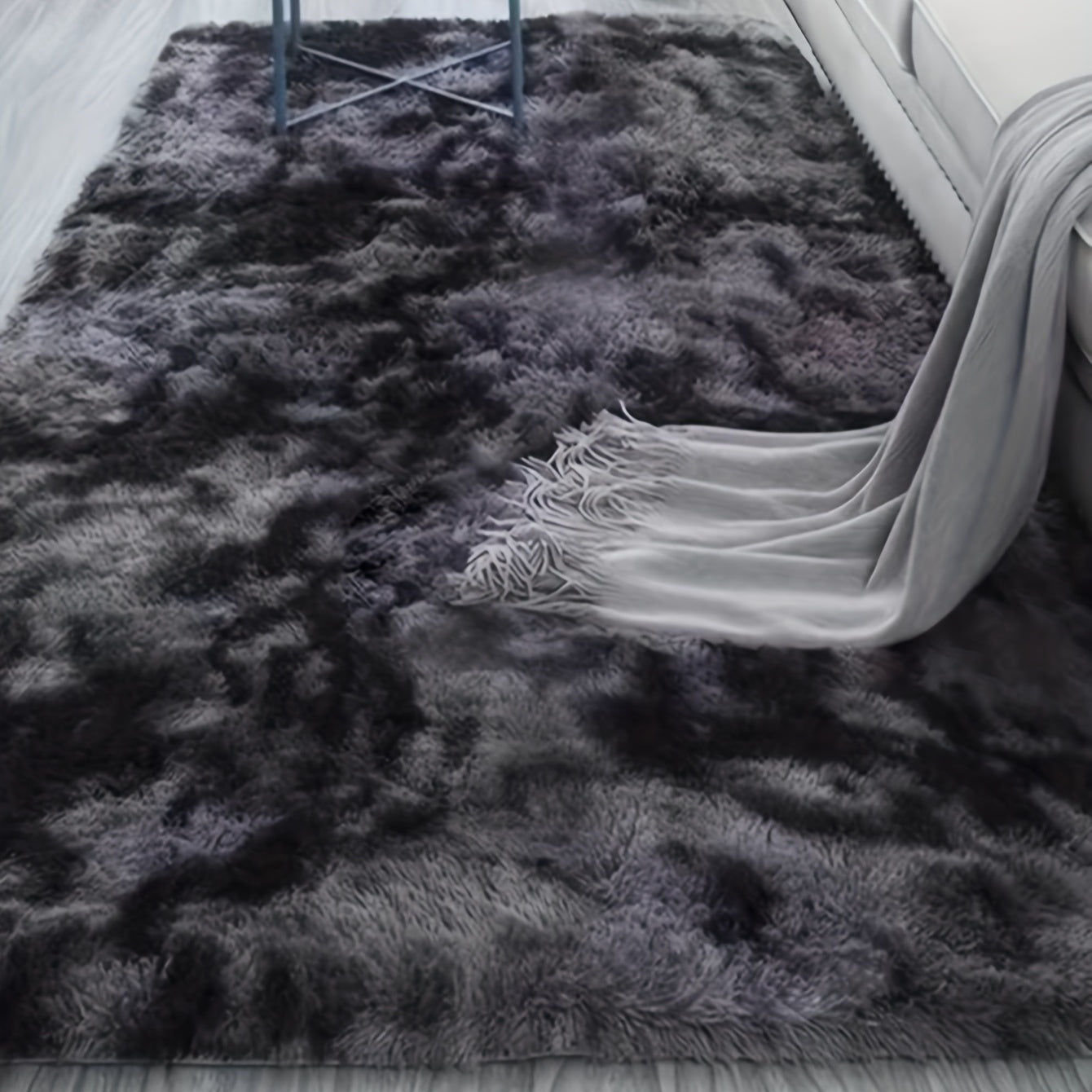 Dark Grey Tie Dye Shaggy Rug Soft Fluffy Carpet Non Slip Washable