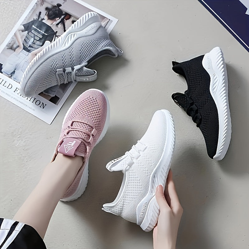 Women's Knit Sports Shoes Lace Up Low Top Running Shoes