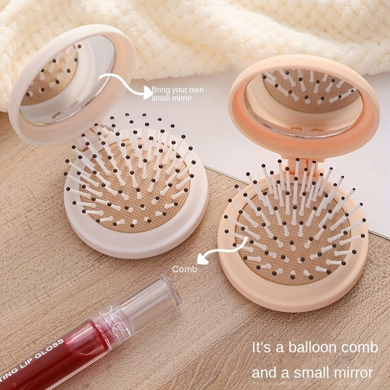 Cartoon Bear Decor Hairbrush Mirror Round Portable Comb
