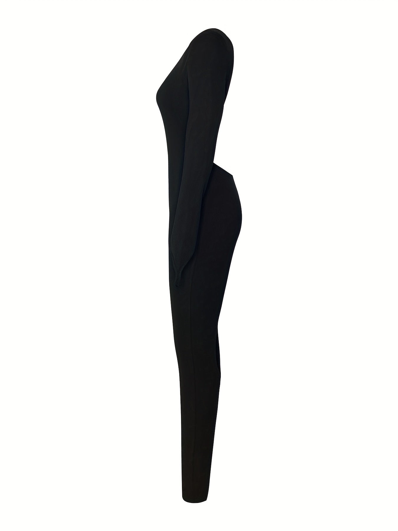 Solid Crew Neck Slim Jumpsuit Long Sleeve Backless for Spring & Fall