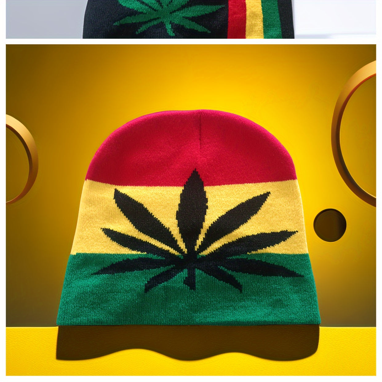 Warm Maple Leaf Knitted Beanie Hat for Winter Sports