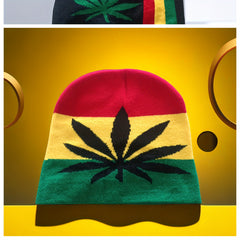 Warm Maple Leaf Knitted Beanie Hat for Winter Sports