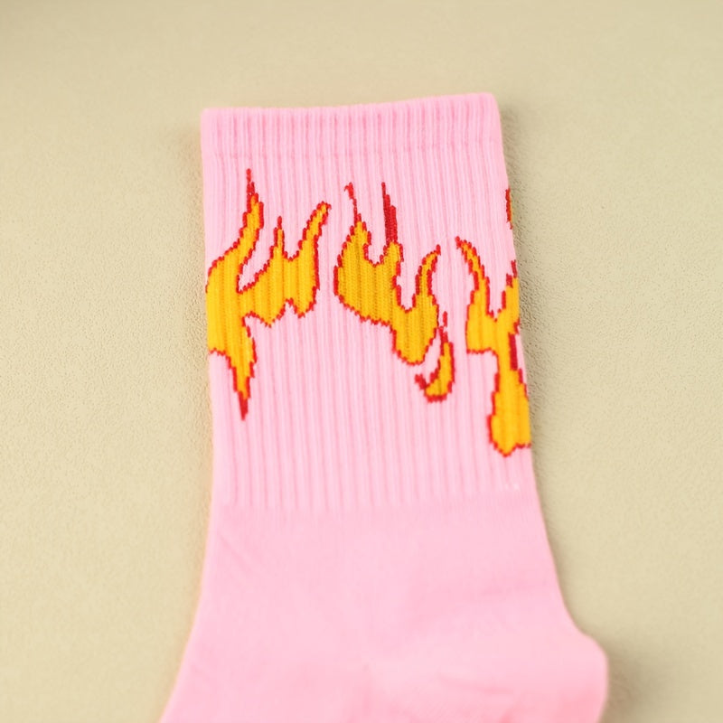 3 Pairs Flame Print Mid Tube Socks Women's Stockings