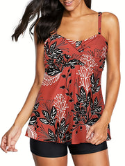 Floral Print Beachwear Red Flower Pattern Swimsuit Set
