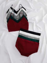 Solid Ribbed Bra & Panties Push Up Lingerie Set