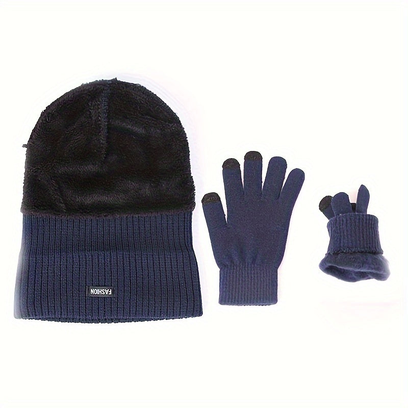 Winter Warm Hat Scarf Gloves Set Windproof Knitted Beanie for Men Women