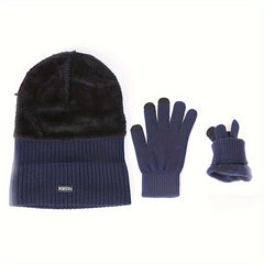 Winter Warm Hat Scarf Gloves Set Windproof Knitted Beanie for Men Women