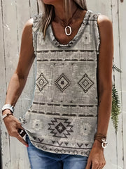 Western Geo Print Tank Top Sleeveless Crew Neck Casual Tops