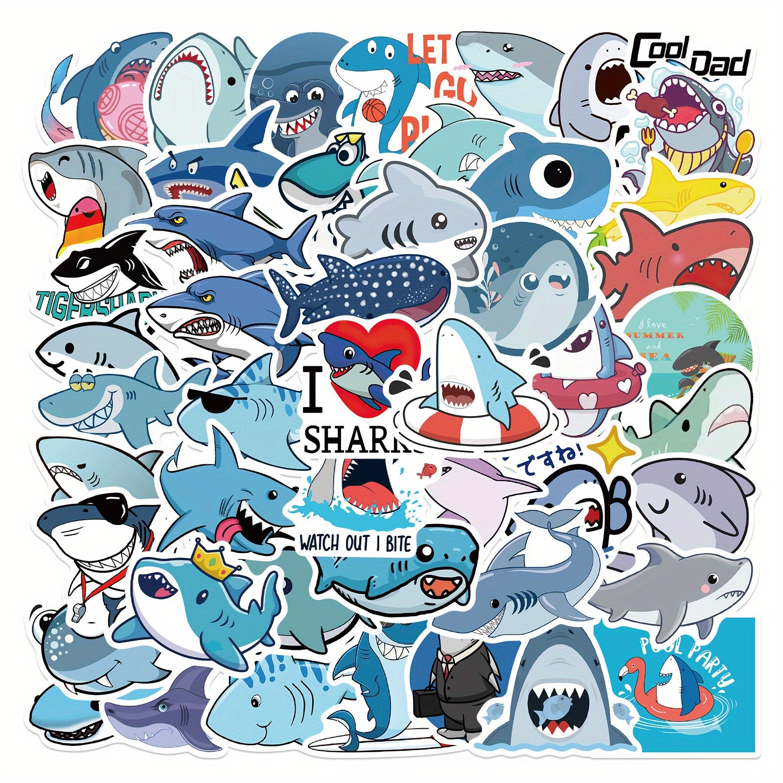 50pcs Cartoon Shark Stickers for Learning and Play