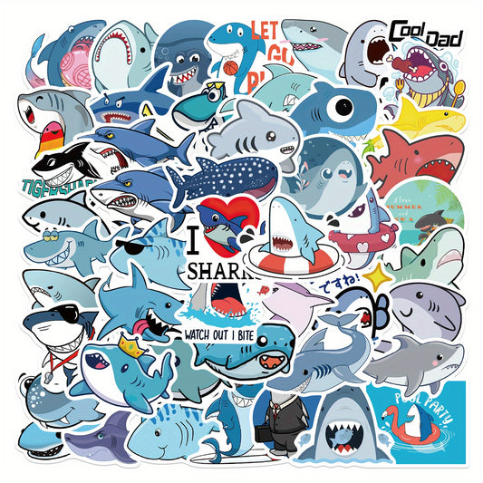 50pcs Cartoon Shark Stickers for Learning and Play