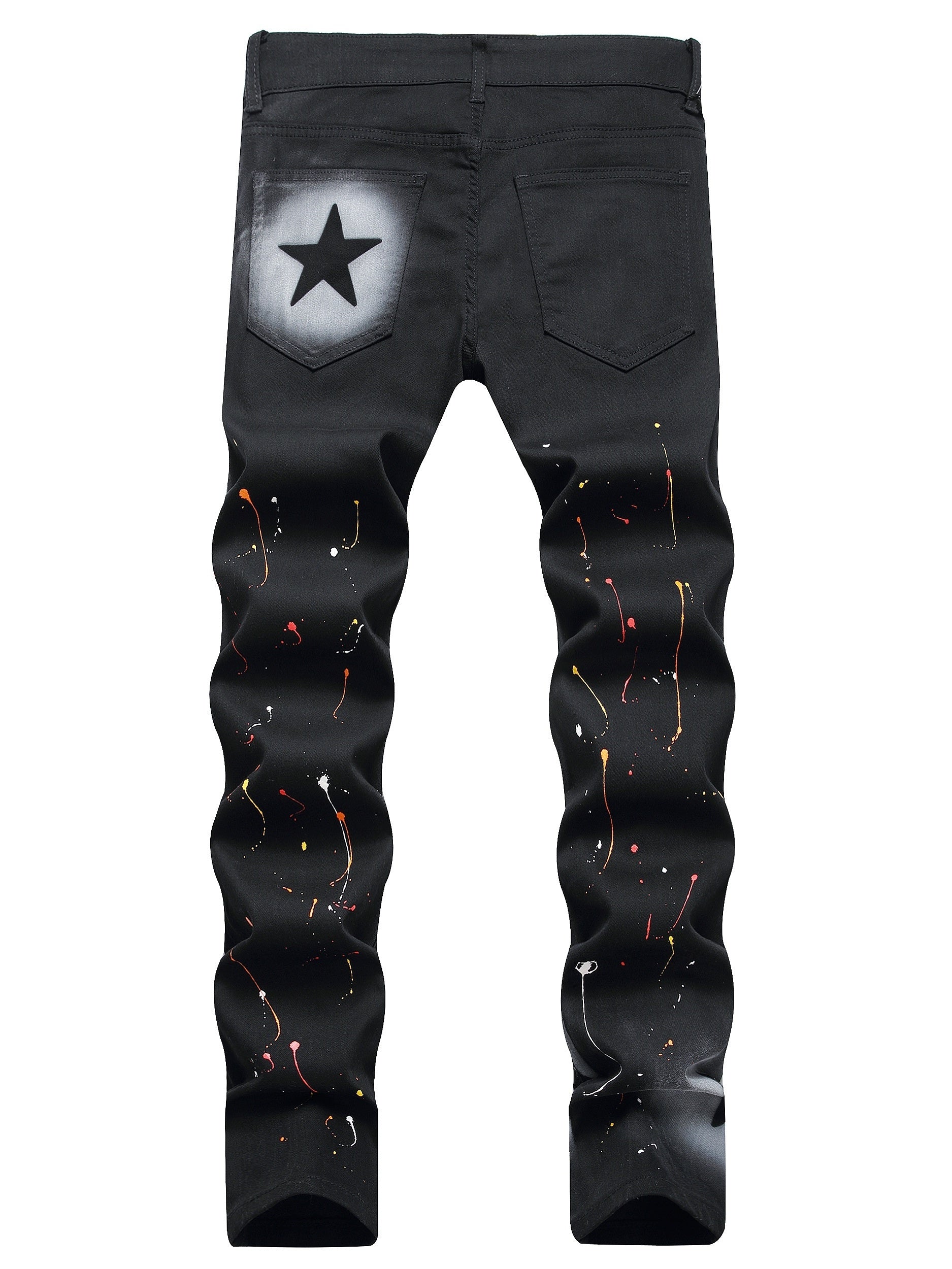 Y2k Star Pattern Spray Painted Slim Fit Jeans Men's Casual Street Style