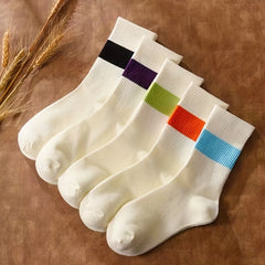 5 Pairs Colorblock Striped Socks Women's Stockings