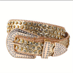 Rhinestone Glitter Punk Belt Unisex Real Leather Belt