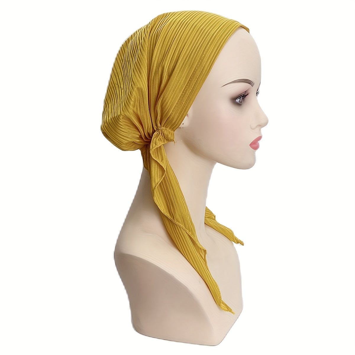Pleated Casual Head Wraps Solid Turban Bonnet Elastic Chemo Cap Headwear