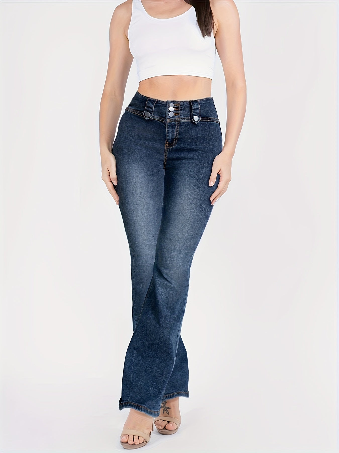 High Waist Flared Jeans Bell Bottom Wide Legs High Stretch