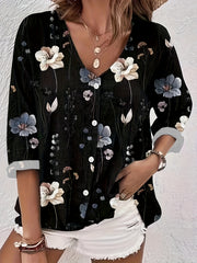 Plus Floral Print V-Neck Blouse