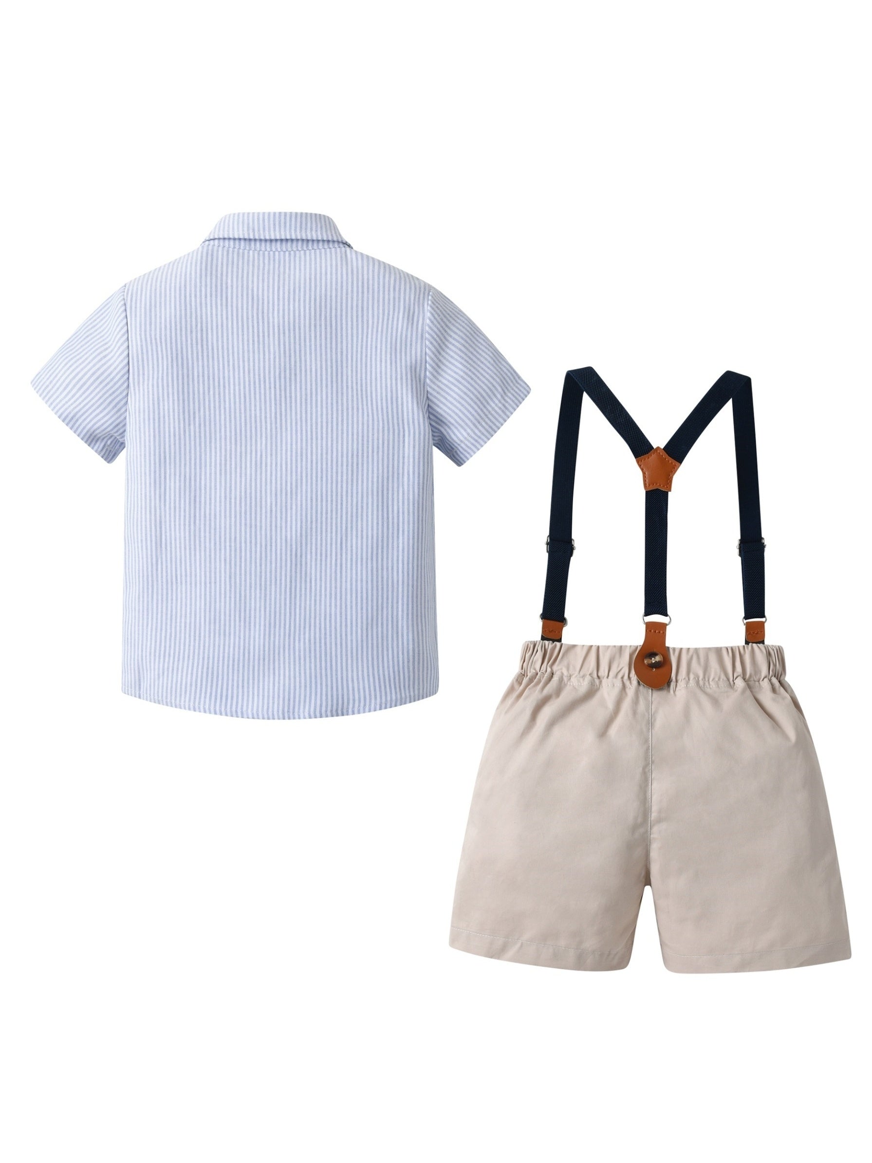 Boys Striped Shirt & Suspender Shorts Set