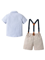 Boys Striped Shirt & Suspender Shorts Set