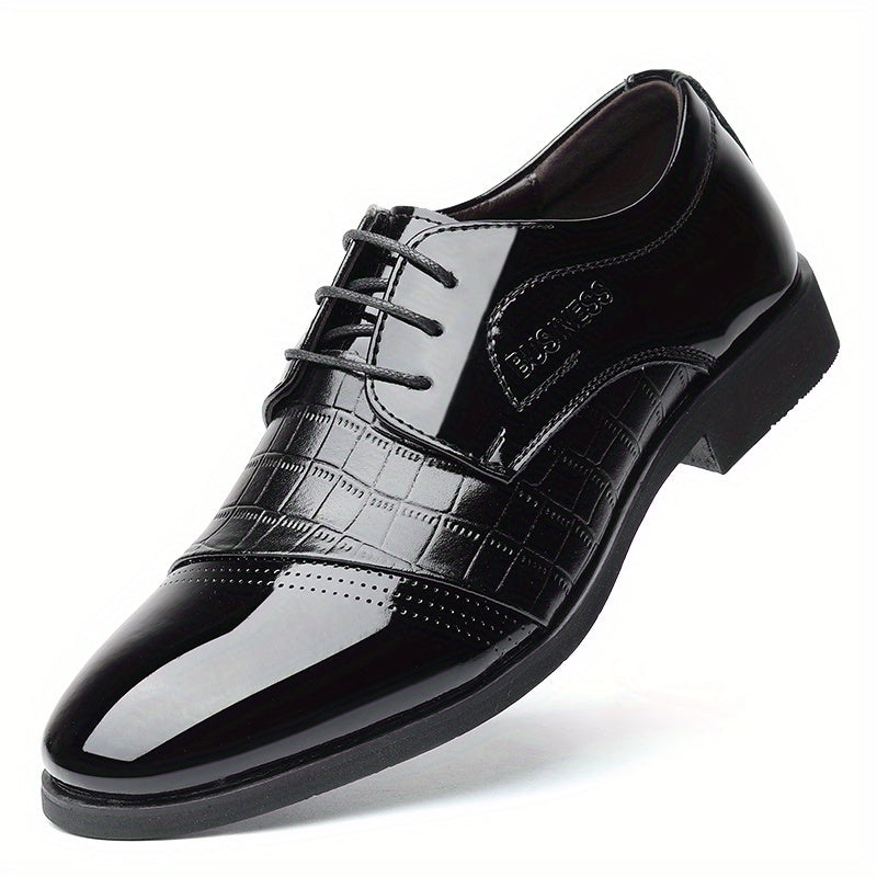 Men's Glossy Derby Shoes Textured Detail Lace-up Front Dress Shoes