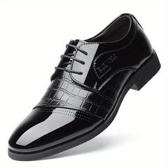 Men's Glossy Derby Shoes Textured Detail Lace-up Front Dress Shoes