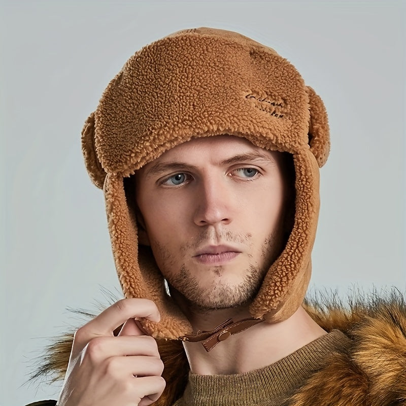 Winter Lamb Fleece Trapper Hat Skiing Windproof Warm Hat