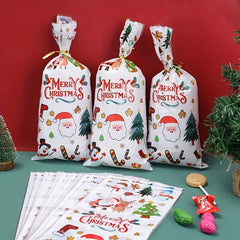50pcs Cartoon Christmas Theme Transparent Candy Packaging Bags