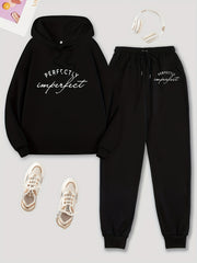 Solid Hoodie & Jogger Pants Set Drawstring Tie Waist