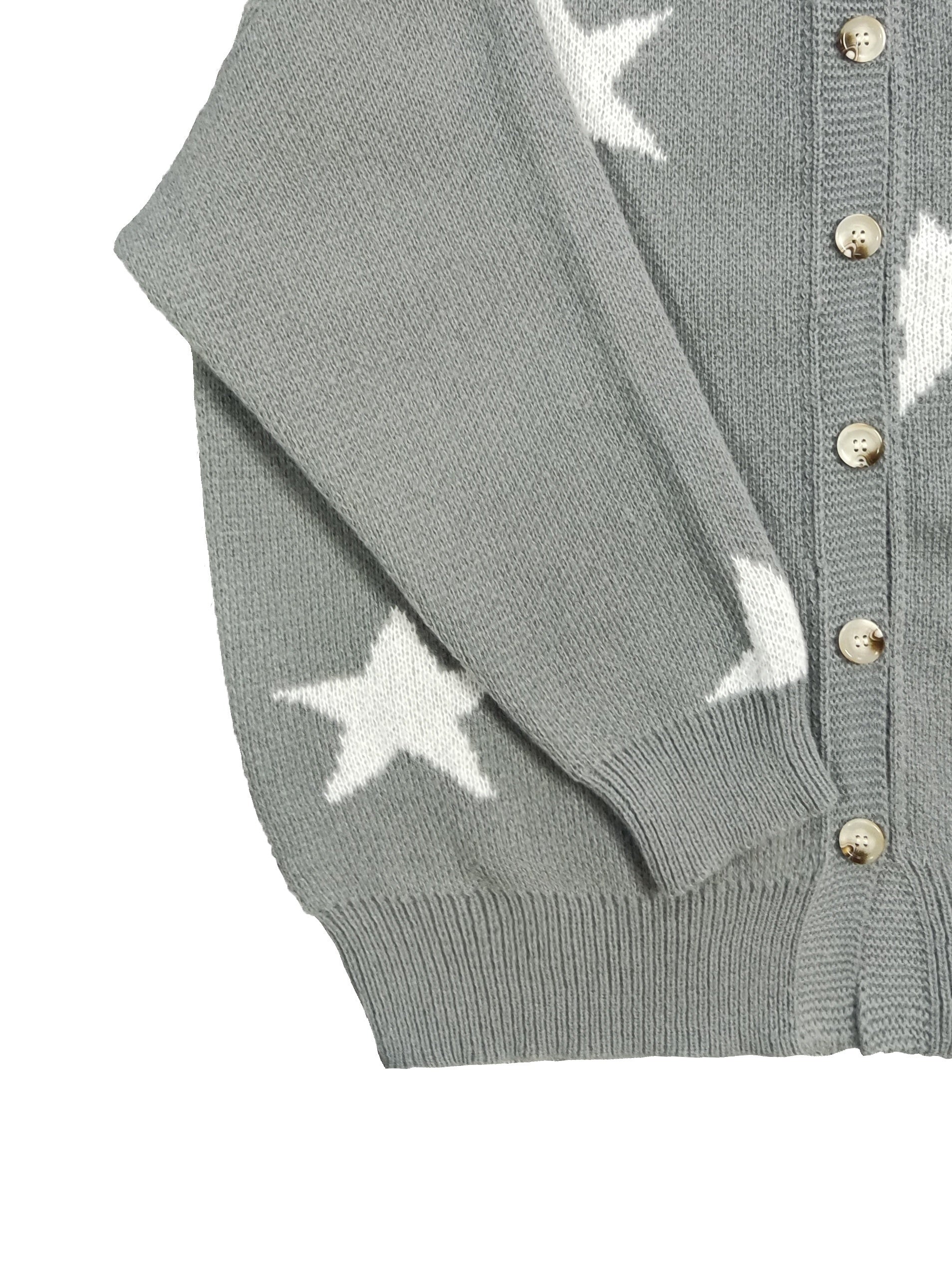 Star Print Button Up Long Sleeve Cardigan
