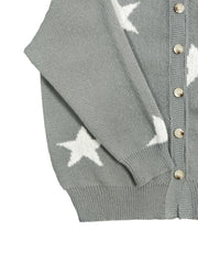 Star Print Button Up Long Sleeve Cardigan