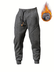 Men's Warm Fleece Sweatpants Drawstring Casual Jogger Pants for Autumn Winter