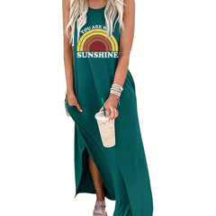 Rainbow Print Sleeveless Dress Casual Tank Dress For Spring & Summer