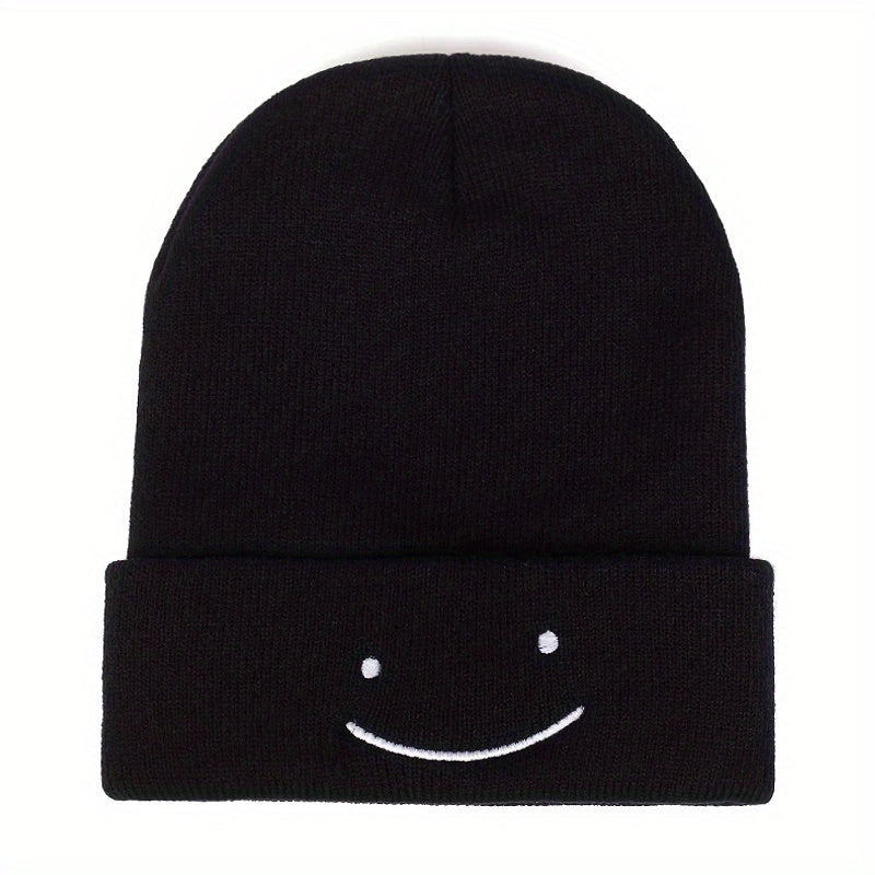 Happy Face Knit Cuffed Beanie Hat