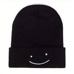 Happy Face Knit Cuffed Beanie Hat